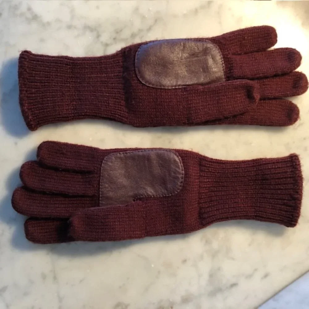 AIGNER Stretch Faux Leather Knit Gloves